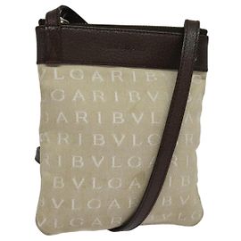 Bulgari Bolso de hombro BVLGARI de lona beige plateado auténtico ar13574