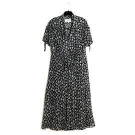 Maison Martin Margiela 2015 Abito FR42 Nero Seta Stampato con Margherite UK14 US12