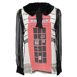 Top in seta multicolore con stampa telefono di Moschino Cheap & Chic London