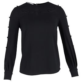 Oscar de la Renta Bateau Neckline Blouse in Black Silk