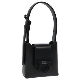 Borsa a mano in pelle nera Gancini di Salvatore Ferragamo Auth 93834AM
