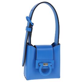Bolso de mano de cuero azul plateado Gancini de Salvatore Ferragamo Auth 103652AM