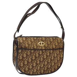 Borsa a spalla in tela Trotter Christian Dior marrone oro Auth 123107