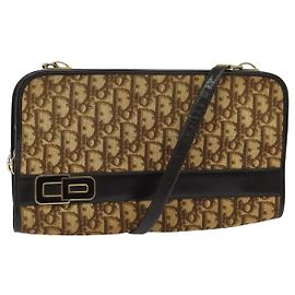 Christian Dior Trotter Canvas Schultertasche Braun Gold Auth sw647