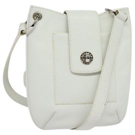 Bulgari Borsa a Spalla BVLGARI in Pelle Bianca Argento Auth bs25565