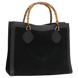 Borsa a mano GUCCI Bamboo Camoscio Nero Oro 002 2853 0260 0 Auth mr1295