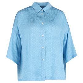 Blusa de botón con logo tonal Balenciaga 2019 en seda azul claro
