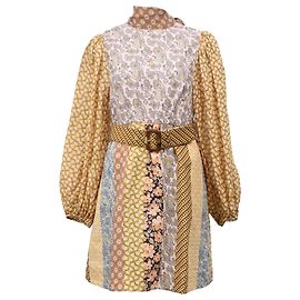 Abito Mini Stampato con Cintura Zimmermann in Lino Multicolore