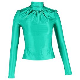 Top a collo alto arricciato Paco Rabanne in satin verde