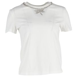 T-shirt in cotone bianco con collo decorato Maje