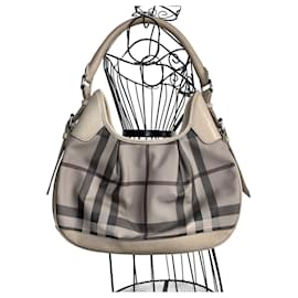 Borsa a spalla Burberry House check grigia/beige in tela