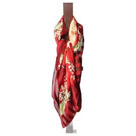 Foulard Dior in seta rosso e giallo floreale