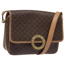 Céline Borsa a spalla in tela Macadam CELINE in pelle PVC marrone oro Auth ki5724