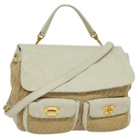 Borsa Miu Miu in pelle e paglia 2 in 1 beige oro Auth 120561