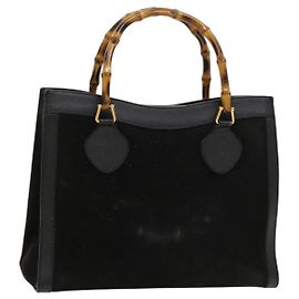 Bolsa de mão GUCCI em bambu de camurça preta e dourada Auth mr1297