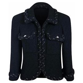 Chanel Chaqueta de tweed negro estilo Anna Wintour con ribete de cadena 38 FR