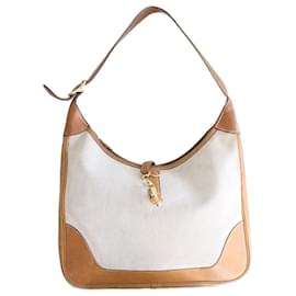 Hermès Trim Handbag Beige Canvas and Camel Leather