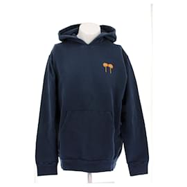 Palm Angels Navy Hoodie mit Mustern und Schriftzug Blau