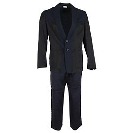  Dries Van Noten Color-Block Suit Set in Blue and Black Cotton