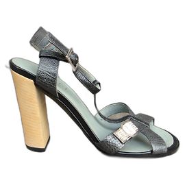 Gucci Sandals Grey Reptile Leather Crystal Buckle 10cm Heels