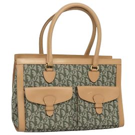 Borsa a mano in tela Trotter Christian Dior khaki oro Auth 123689
