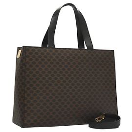 Céline Borsa a mano in tela Macadam CELINE in pelle PVC 2 in 1 nera e oro Auth 120130