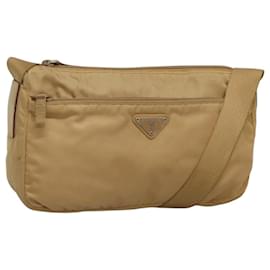 PRADA Borsa a Spalla Nylon Beige Argento Auth 123907