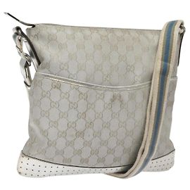 Borsa a Spalla GG Canvas Gucci Argento 145857 Auth ki5740