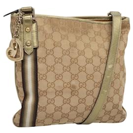 Borsa a Spalla GUCCI GG Canvas Sherry Line Beige Nero 144388 Auth 123961