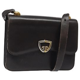 GUCCI Schultertasche aus braunem Leder mit Gold Auth 121613