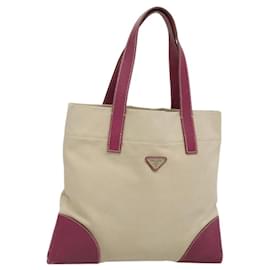PRADA Borsa a Mano Tela Pelle Beige Viola Argento Auth am8322