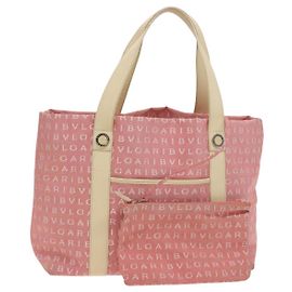 Bulgari Borsa Tote BVLGARI Logo Mania in tela rosa argento Auth 121657