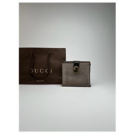Cartera de cuero y lona vintage de Gucci gris marrón