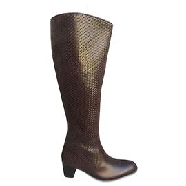 Botas Stéphane Kelian de cuero trenzado marrón oscuro