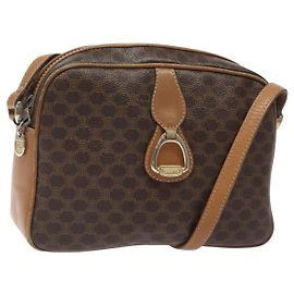 Céline Borsa a spalla in tela Macadam CELINE in pelle PVC marrone oro Auth BA1891