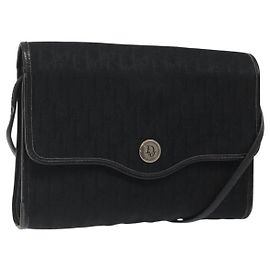 Bolsa de ombro em lona Trotter Christian Dior preta e dourada Auth BA1830