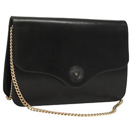 Borsa a spalla con catena Christian Dior in pelle nera e oro Auth BA2045