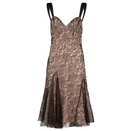 Vestido midi de seda y encaje negro John Galliano