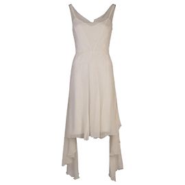 Vestido corto blanco de seda y gasa John Galliano