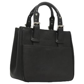 BURBERRY Hand Bag Leather Black Silver Auth BA1908
