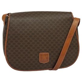 Céline Borsa a spalla in tela Macadam CELINE in pelle PVC marrone oro Auth bs25678