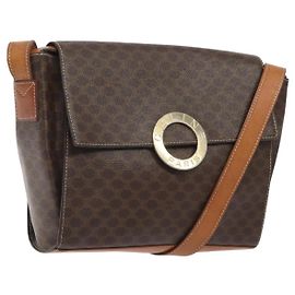 Céline CELINE Macadam Canvas Schultertasche, PVC-Leder, braun, gold, authentisch 122059