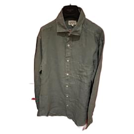 Camicia Hartford in lino blu verde maniche lunghe Taglia S