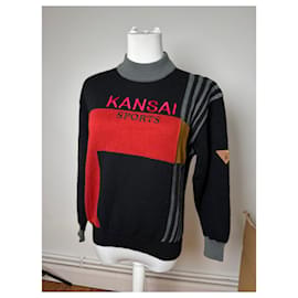 Suéter de lã vintage Kansai Yamamoto preto vermelho M - Autre Marque