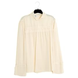Prada 2014 Top soie écru FR40 Ecru Silk and beige Stitches Blouse UK12 US10