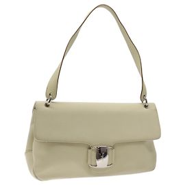Borsa a spalla Gancini in tela bianca e argento di Salvatore Ferragamo Auth bs25930