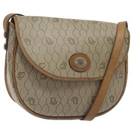 Bolso de hombro de lona de panal Christian Dior PVC beige dorado Auth BA1892