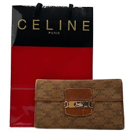 Céline Portafoglio in pelle scamosciata monogramma vintage Celine Paris marrone