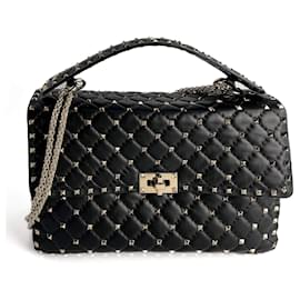 Rockstud Spike Grand Sac en Cuir de Veau à Rabat 2 Voies Bandoulière Noir - Valentino Garavani