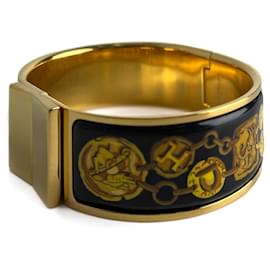Bracelet Clic Clack en métal plaqué or émaillé 6 Cheval et Harnais bicolore - Hermès